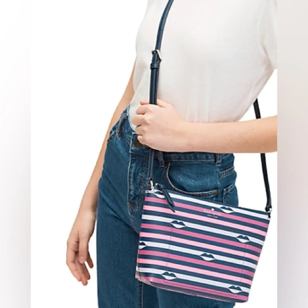 Women’s Kate Spade New York Patrice Lip Print Pink Striped Crossbody Bag Purse